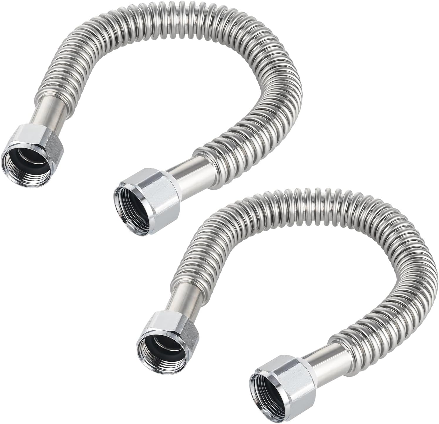 Pack of 2 24-inch 1" FIP X 1" FIP Flexible Stainless Steel Corrugated Hose Connector for Water Heater, Water Softener, HOSE042