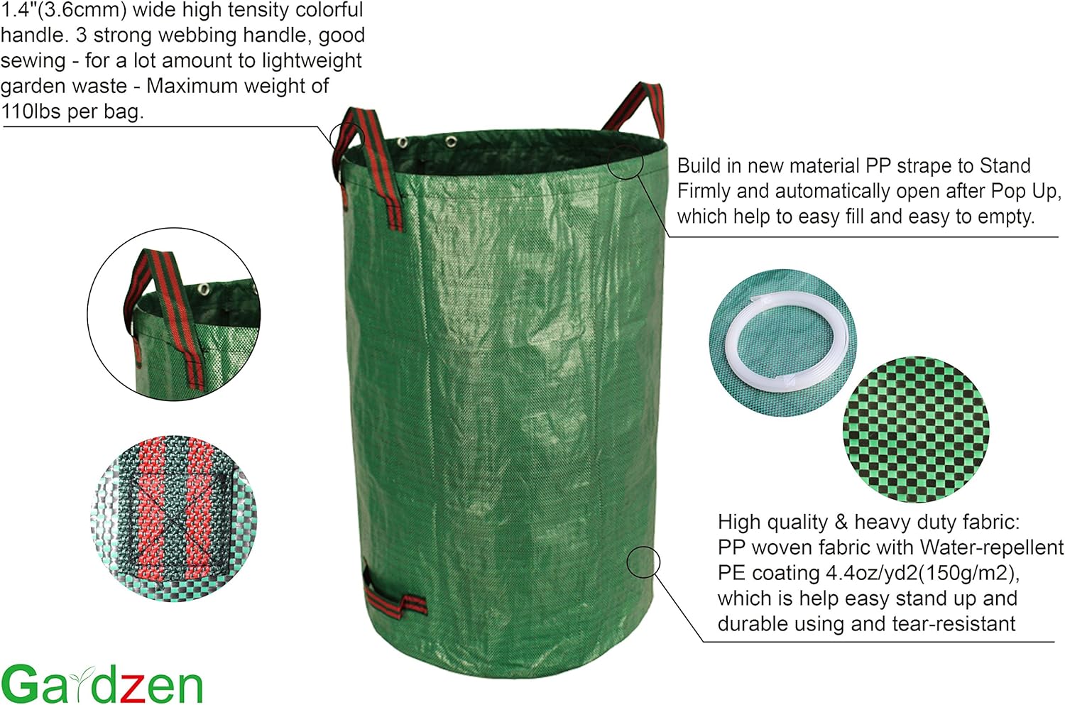 3-Pack 32 Gallon Yard Waste Bags, Reusable Heavy Duty Collapsible Garden Leaf Bags with Plastic Ring, Stand-Up Yard Waste Bin for Leaves, Lawn Debris & Grass Clippings