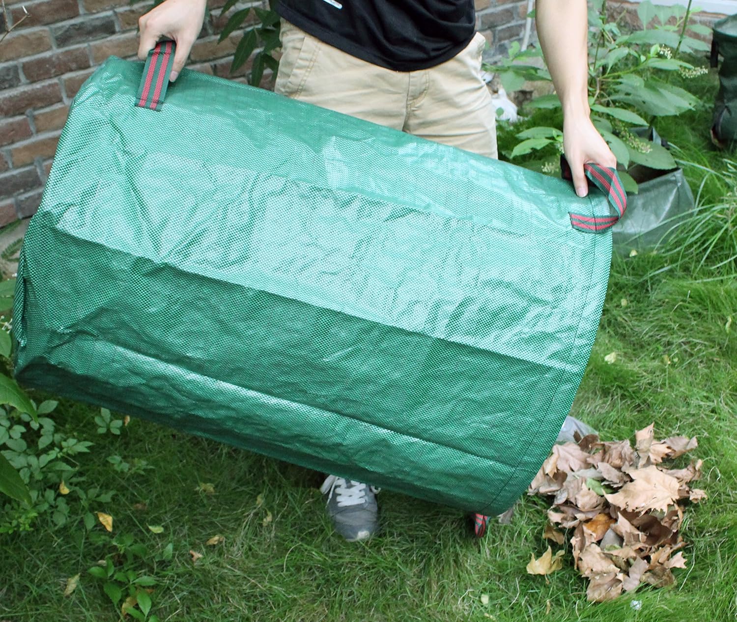 3-Pack 32 Gallon Yard Waste Bags, Reusable Heavy Duty Collapsible Garden Leaf Bags with Plastic Ring, Stand-Up Yard Waste Bin for Leaves, Lawn Debris & Grass Clippings
