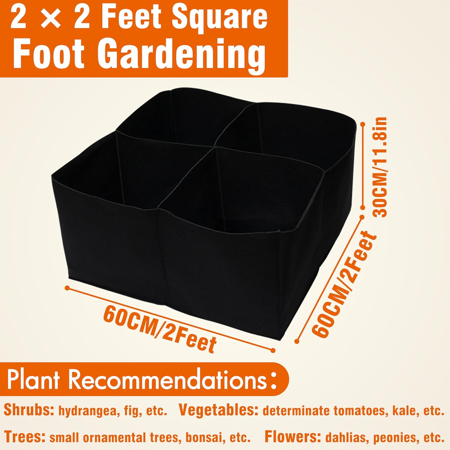 2 Pack Fabric Raised Garden Beds, 2x2x1 FT – 4 Grids Grow Bed for Square Foot Gardening, Planting Box for Vegetables, Herbs, Flowers