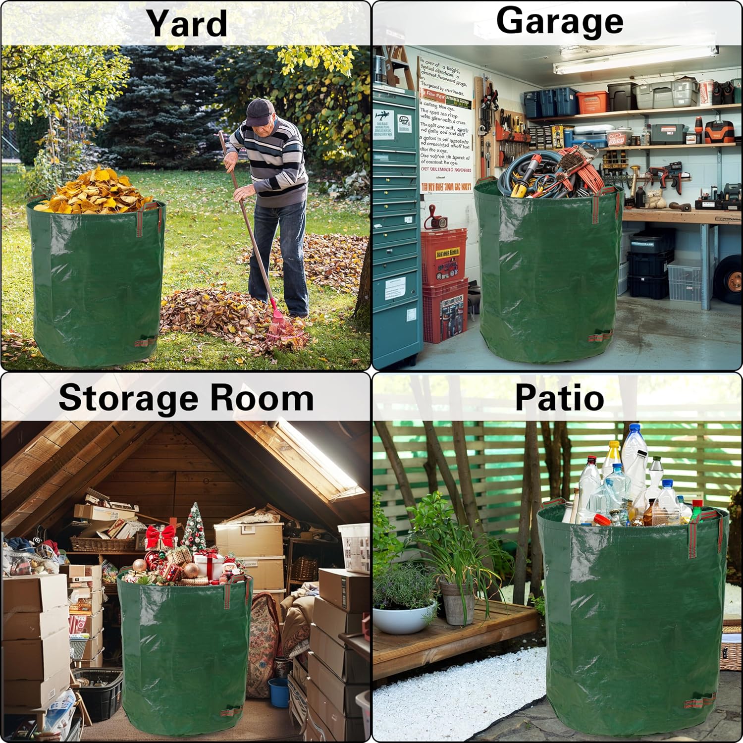 3-Pack 72 Gallon Yard Waste Bags, Reusable Heavy Duty Collapsible Garden Leaf Bags with Plastic Ring, Stand-Up Yard Waste Bin for Leaves, Lawn Debris & Grass Clippings, PE Material