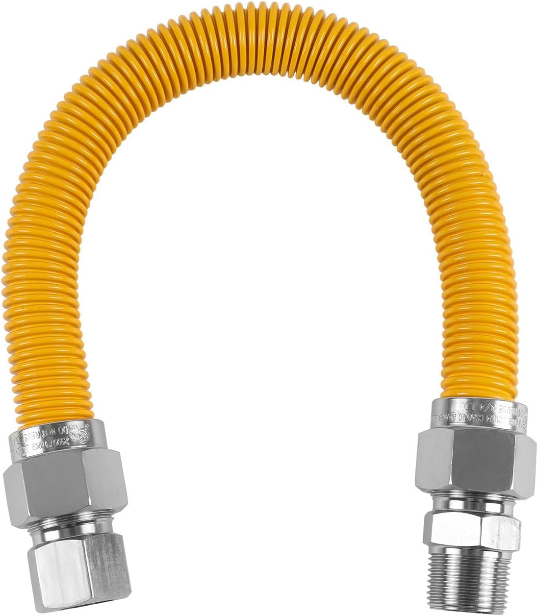 24-inch Flexible Gas Hose Connector, 1" OD Full Flow, 3/4" MIP x 3/4" FIP, Yellow Coated Stainless Steel, for Tankless Water Heater, Gas Appliance Supply Line HOSE090