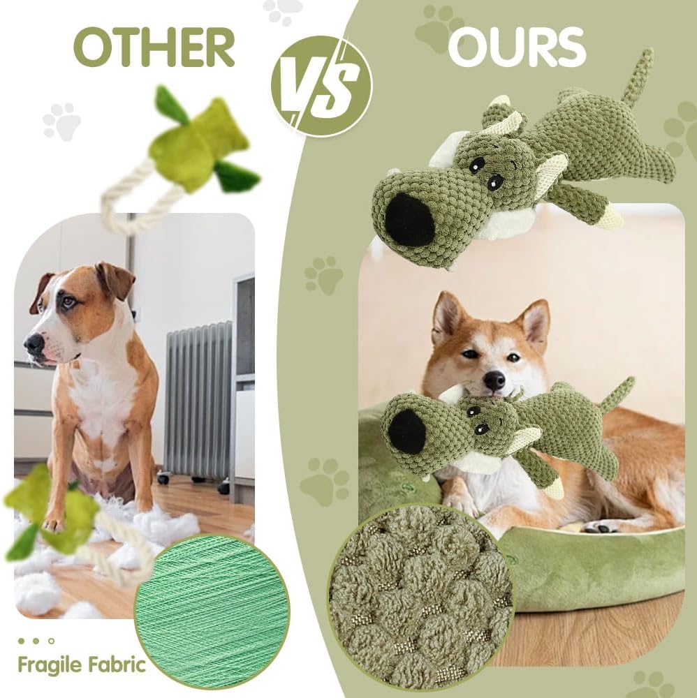 Dog Plush Toys for Aggressive Chewers, Dog Toys Indestructible Dog Puppy Squeaky Chew Toys, 2026 Interactive Dog Toys for Heavy Chewers Durable Chew Toys Dog Plush Toy Green