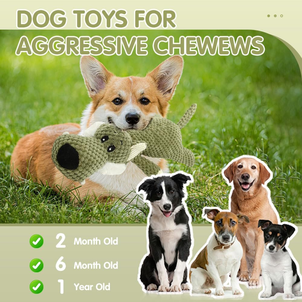 Dog Plush Toys for Aggressive Chewers, Dog Toys Indestructible Dog Puppy Squeaky Chew Toys, 2026 Interactive Dog Toys for Heavy Chewers Durable Chew Toys Dog Plush Toy Green