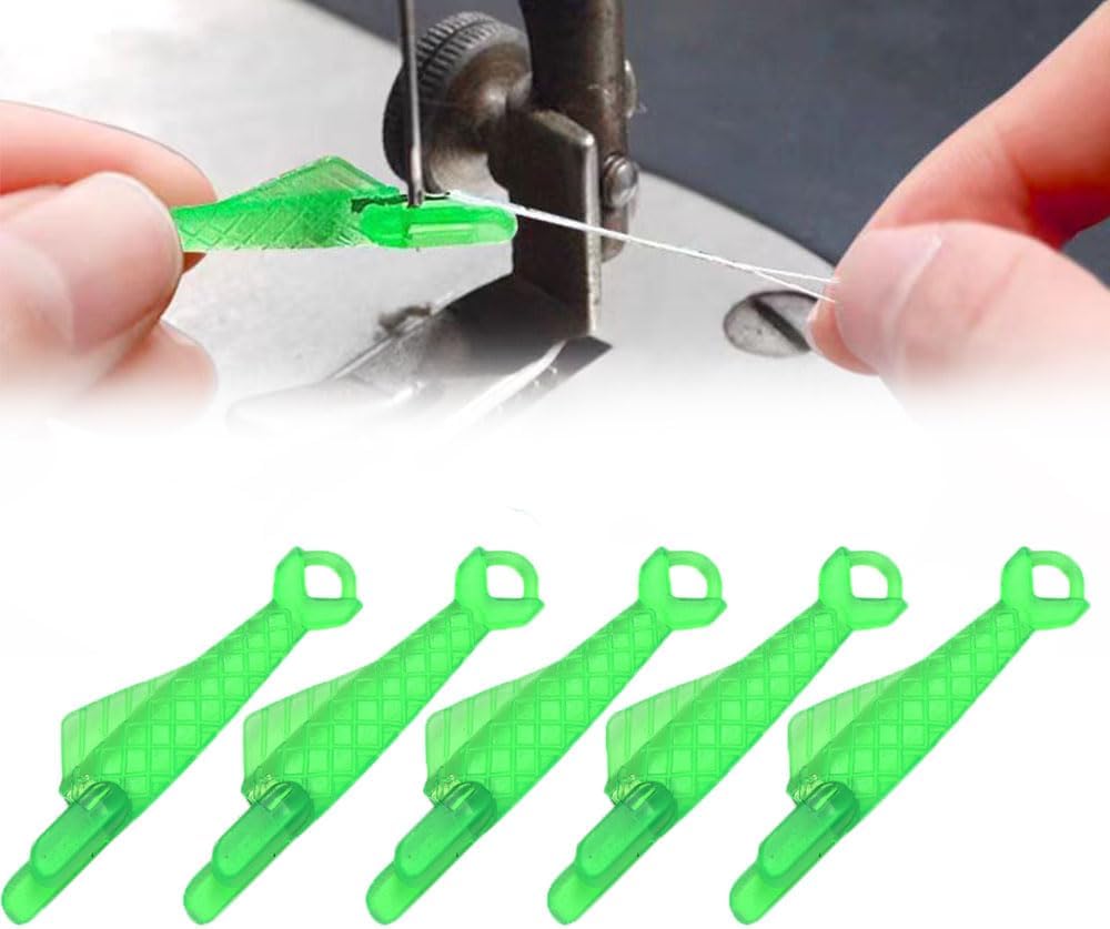 Fish Mouth Sewing Machine Needle Threader, 2024 Upgrade Quick Sewing Machine Loop Easy Selfthread Needle Threaders Tool, Automatic Sewing Needle Threader Simple Needle Threader Green*5