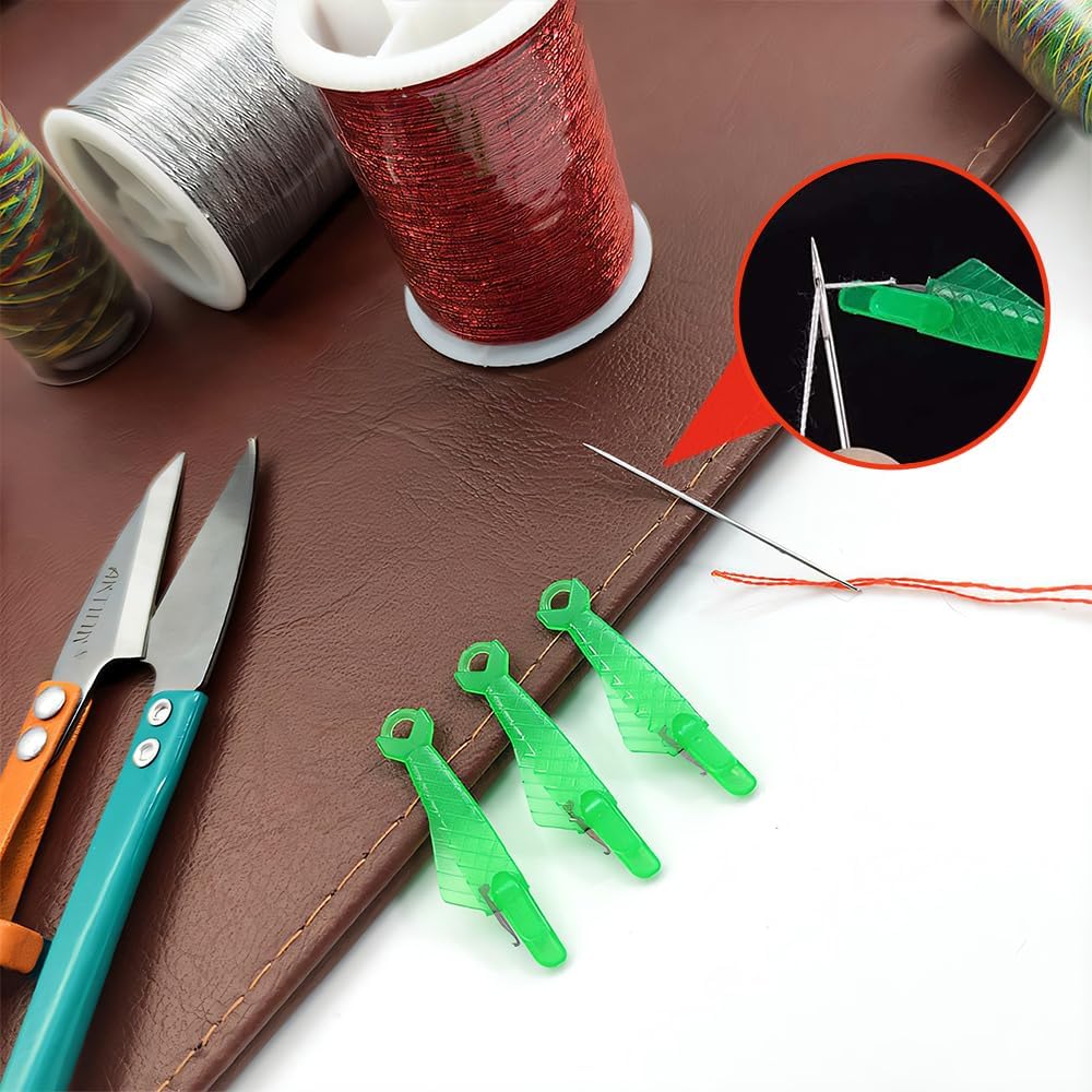 Fish Mouth Sewing Machine Needle Threader, 2024 Upgrade Quick Sewing Machine Loop Easy Selfthread Needle Threaders Tool, Automatic Sewing Needle Threader Simple Needle Threader Green*5