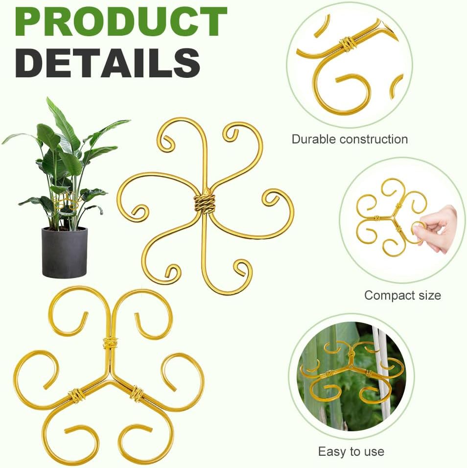 Plant Stem Support Set, 2025 New Reusable Plastic Climbing Plant Support Plant Trellis 3/6 Pcs, Upgrade Climbing Houseplant Support Stakes for Indoor Plants Stem Holder 3, Flower Goldern