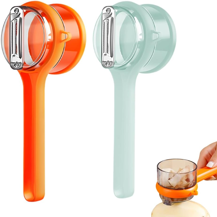2026 New Kitchen Special Fruit Peeler with Box Storage, Upgrade Vegetable Peeler with Catcher Peeler with Storage Bucket, Double-Sided Stainless Steel Multi-Function Peelers Orange+Blue