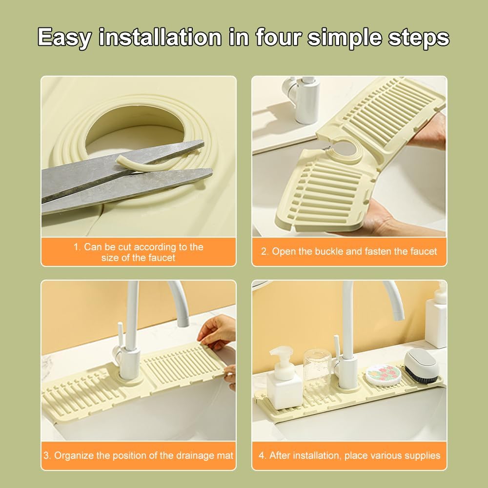 Faucet Mat for Kitchen Sink, 2024 Upgrade Faucet Guard Draining Mat Silicone Faucet Handle Drip Catcher, New Fast Drying Stone Sink Tray Sink Protectors for Kitchen Bathroom Sink Grey, One Size
