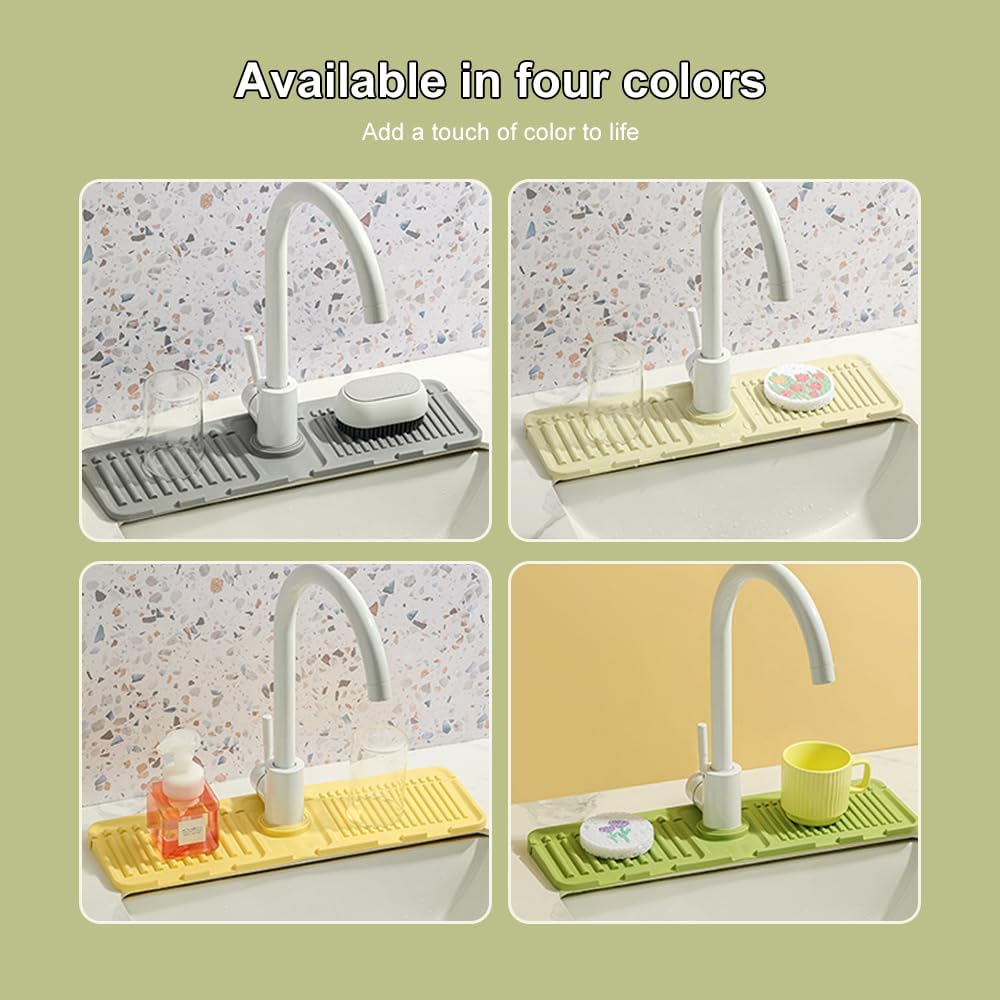 Faucet Mat for Kitchen Sink, 2024 Upgrade Faucet Guard Draining Mat Silicone Faucet Handle Drip Catcher, New Fast Drying Stone Sink Tray Sink Protectors for Kitchen Bathroom Sink Grey, One Size