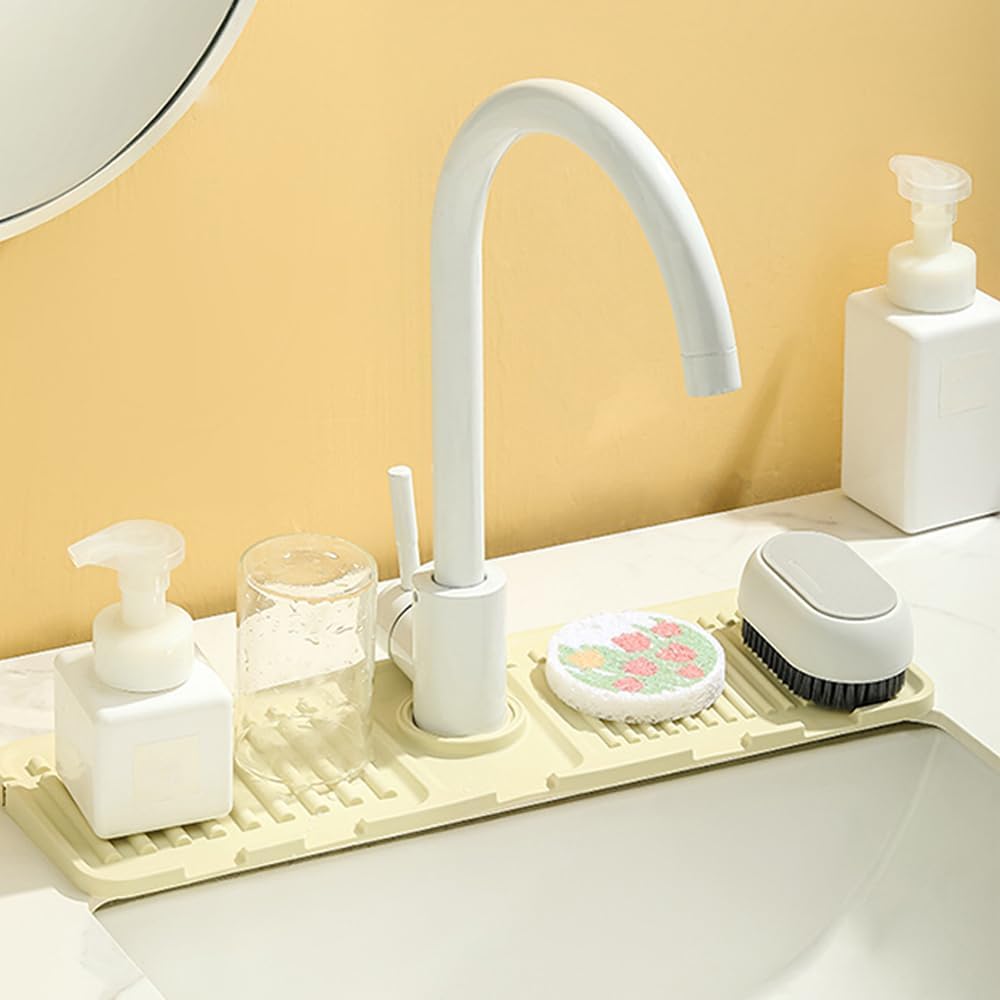 Faucet Mat for Kitchen Sink, 2024 Upgrade Faucet Guard Draining Mat Silicone Faucet Handle Drip Catcher, New Fast Drying Stone Sink Tray Sink Protectors for Kitchen Bathroom Sink Grey, One Size