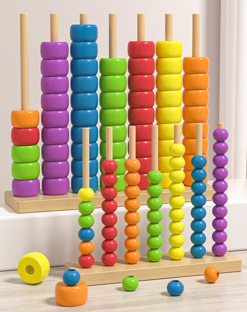 Color Matching Stacking Puzzle Game, 2026 New Fast-Paced Rainbow Ring Stacking Puzzle Game, Upgrade Wooden Color Match Challenge Game for Family Fun and Strategy Lovers #02