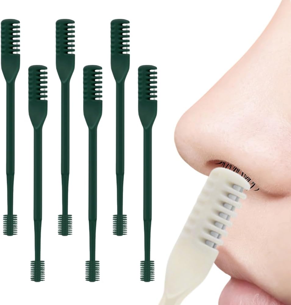 2 in 1 Nasal Hair Cutter, 2025 New Double Sided Nose Hair Knife Nostril Hair Remover Tool, Upgrade Manual 360° Rotating Nose Hair Trimmer with Ear Digger for Men, Women Green X6
