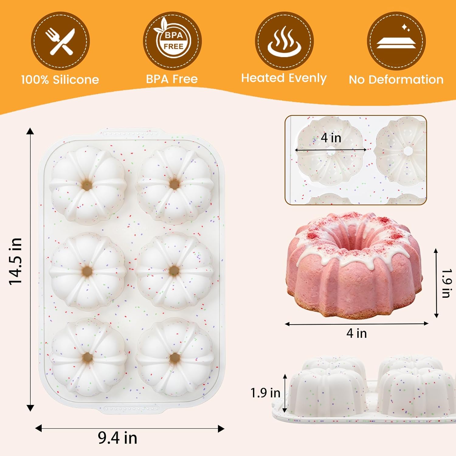 Jumbo Fluted Tube Pan with Metal Reinforced Frame, Silicone Nonstick Cake Molds 2Pcs for Chocoflan, Donuts, Cornbread, Brownies, BPA Free