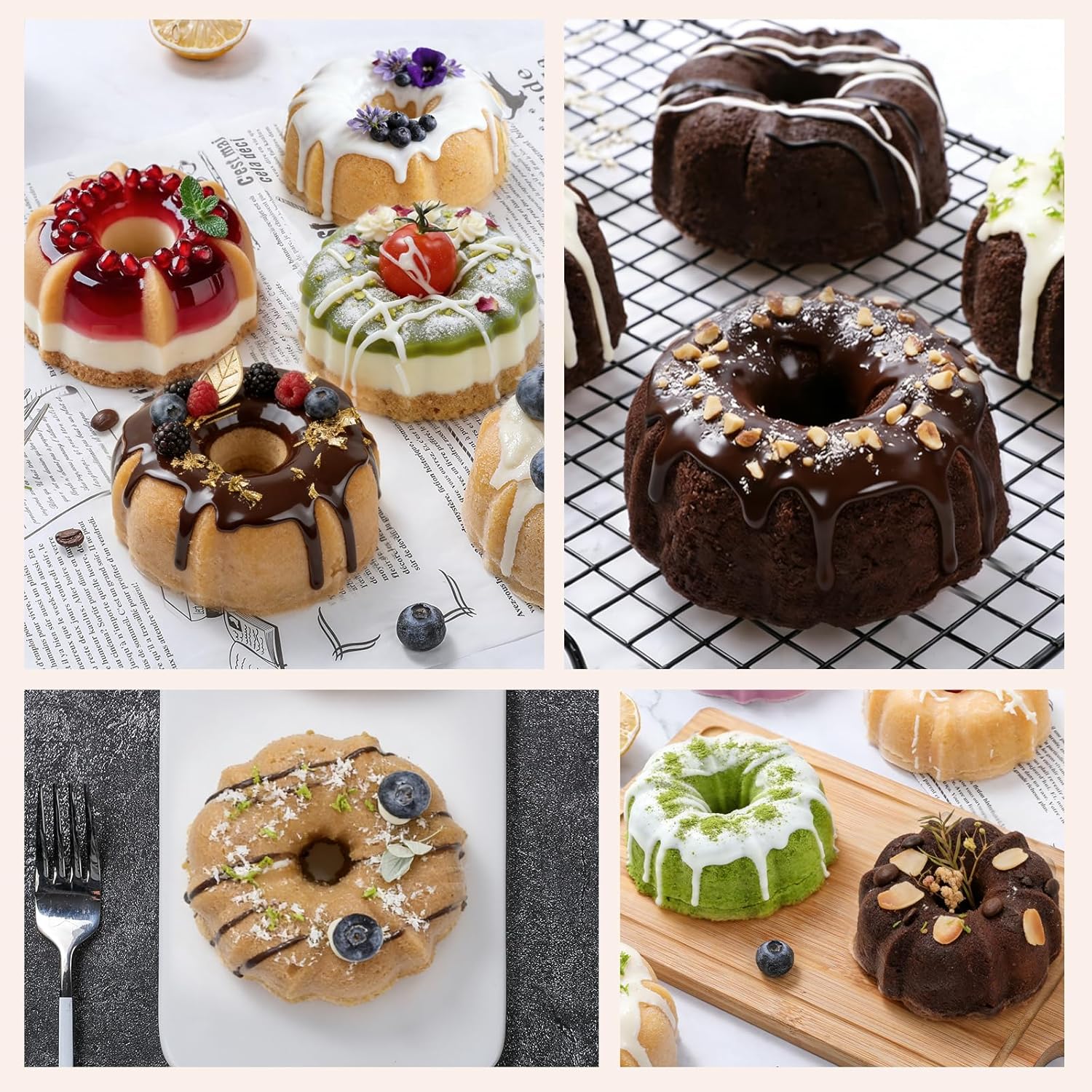 Jumbo Fluted Tube Pan with Metal Reinforced Frame, Silicone Nonstick Cake Molds 2Pcs for Chocoflan, Donuts, Cornbread, Brownies, BPA Free