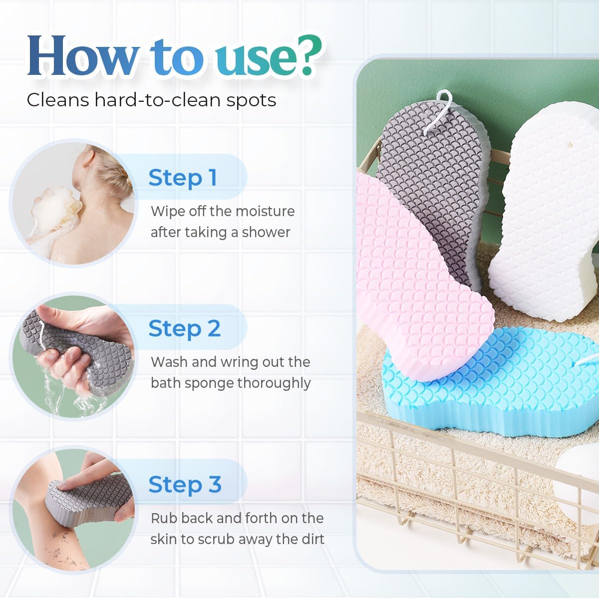 2026 New Magic Exfoliating Bath Sponge, Upgrade 3D Super Soft Exfoliating Bath Sponge Skin Friendly Reusable, Super Soft Exfoliating Bath Sponges Blue
