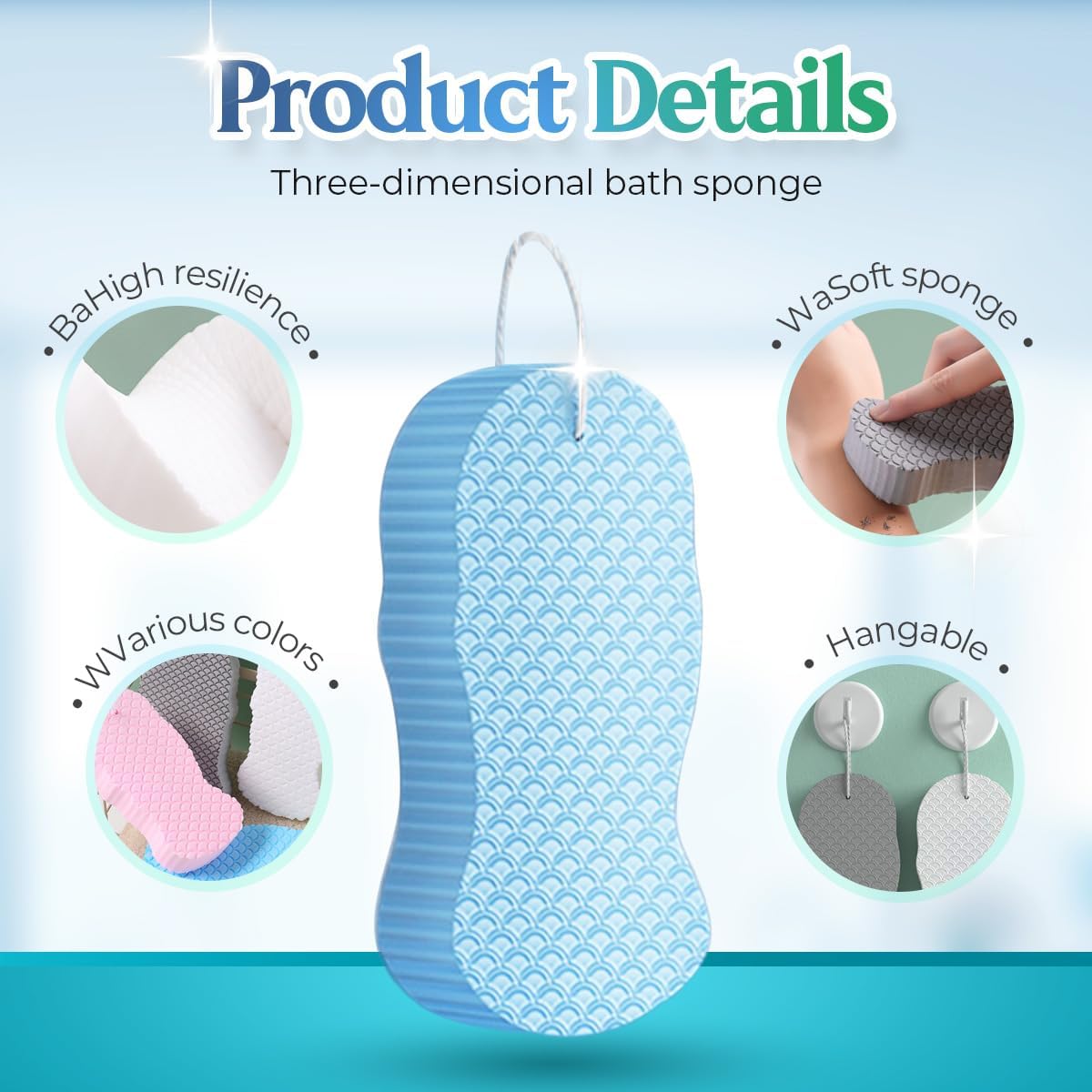 2026 New Magic Exfoliating Bath Sponge, Upgrade 3D Super Soft Exfoliating Bath Sponge Skin Friendly Reusable, Super Soft Exfoliating Bath Sponges Blue