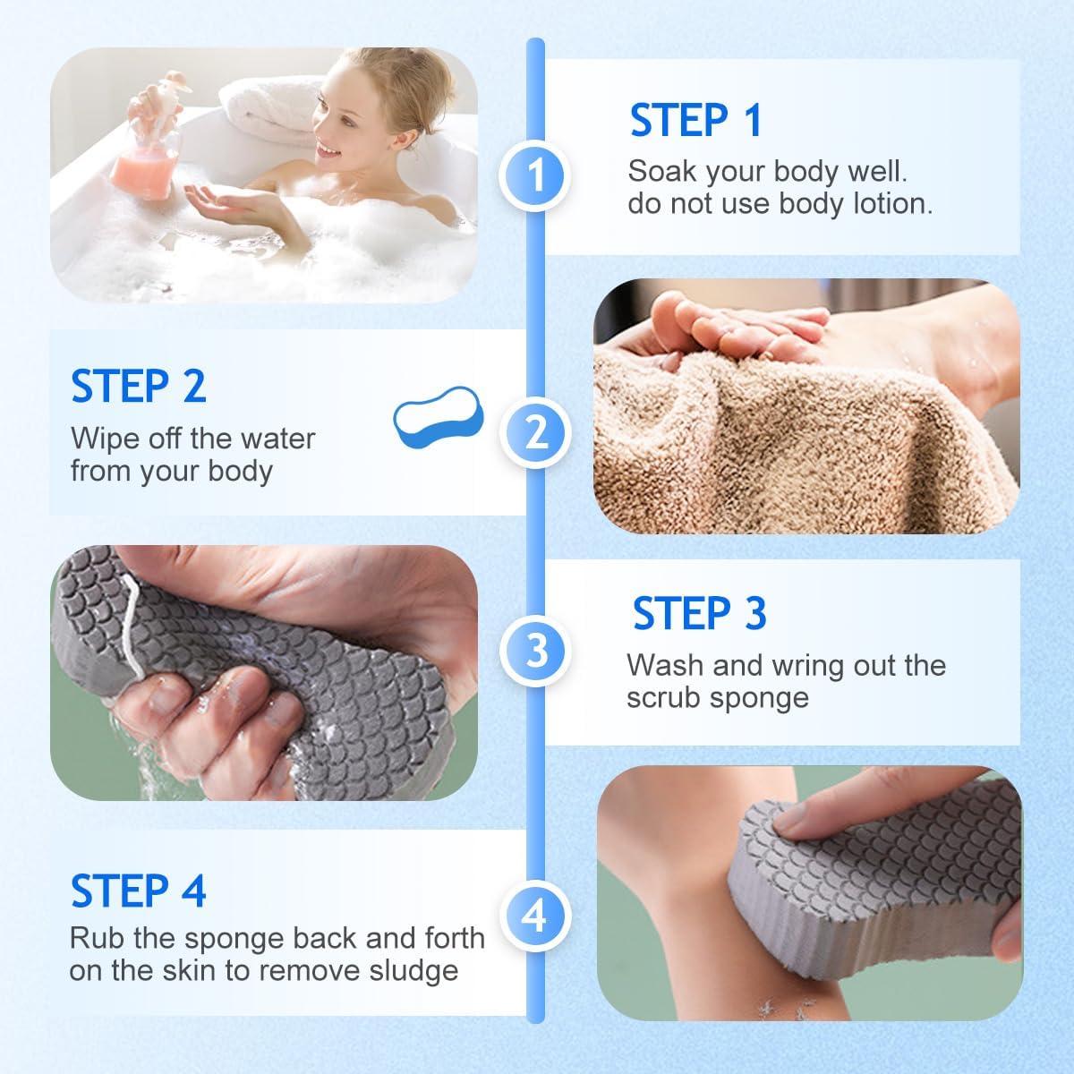 2026 New Magic Exfoliating Bath Sponge, Upgrade 3D Super Soft Exfoliating Bath Sponge Skin Friendly Reusable, Super Soft Exfoliating Bath Sponges Blue