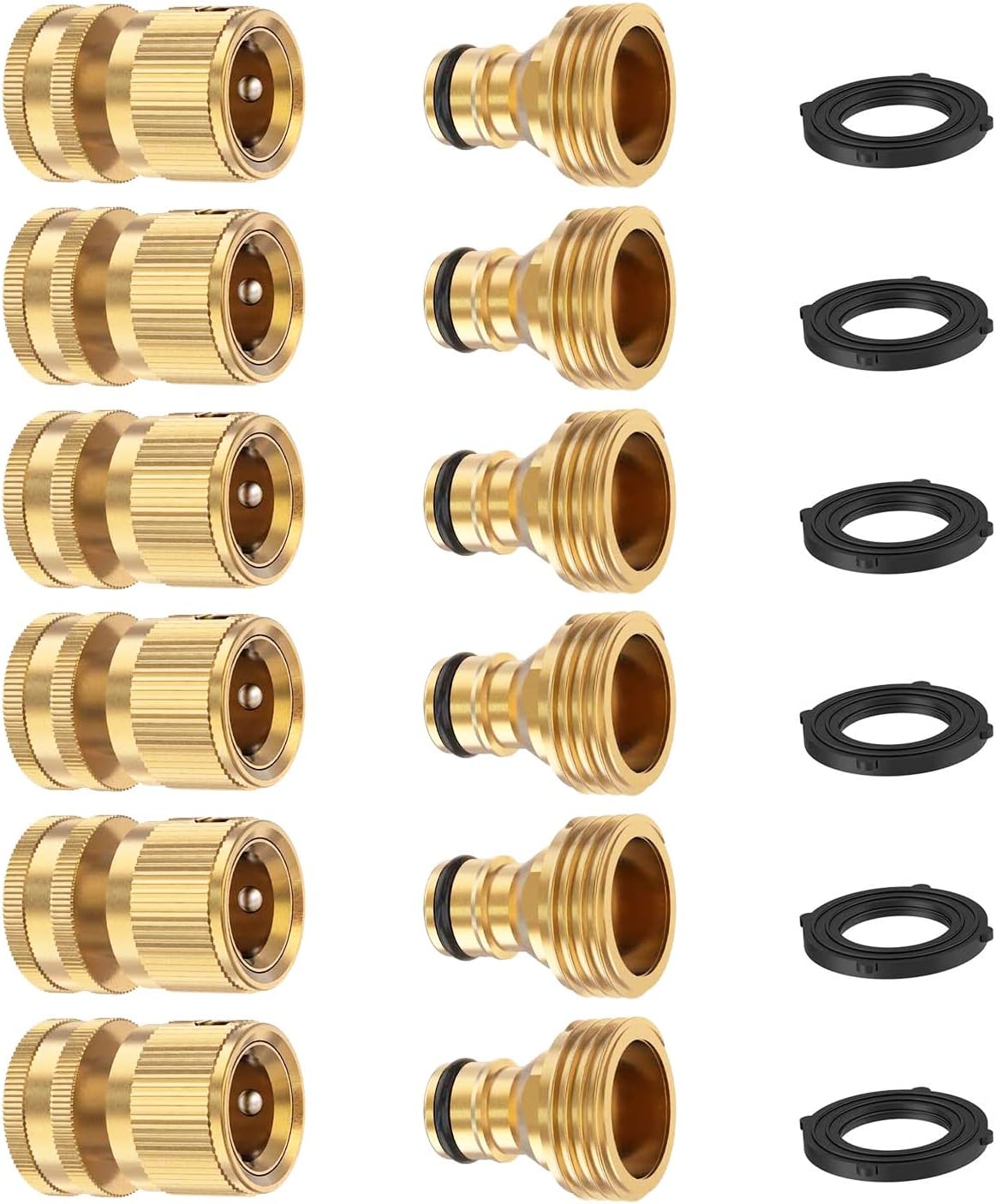 Garden Hose Quick Connector, Solid Brass 3/4 Inch Thread Fitting No-Leak Water Hose Female and Male Easy Connect 6 Sets