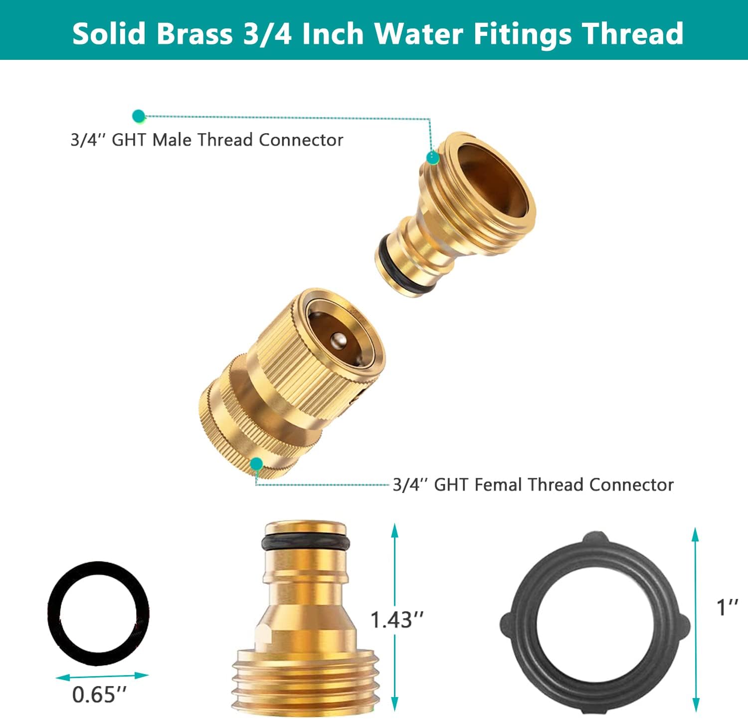 Garden Hose Quick Connector, Solid Brass 3/4 Inch Thread Fitting No-Leak Water Hose Female and Male Easy Connect 6 Sets