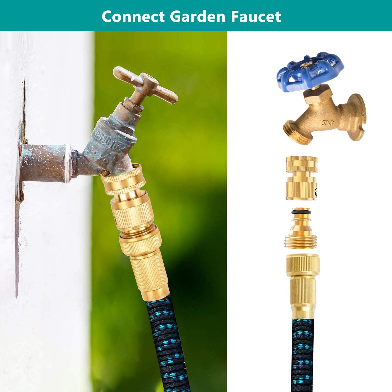 Garden Hose Quick Connector, Solid Brass 3/4 Inch Thread Fitting No-Leak Water Hose Female and Male Easy Connect 6 Sets