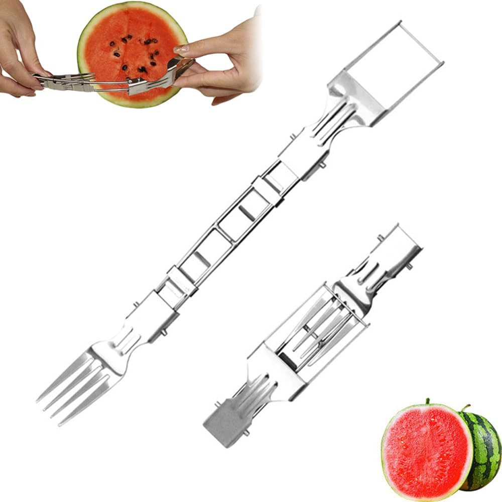 Multipose Watermelon Fork Slicer, 2025 New Stainless Steel Fruit Forks Slicer Knife for Family Parties Camping, Upgrade Watermelon Slicers Cutter Summer Watermelon Cutting Forks Sliver 1pc