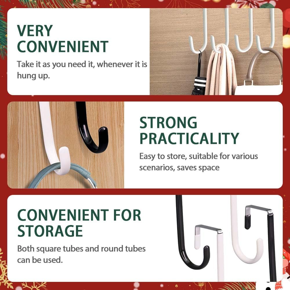 2025 New Over The Door Hooks 4 Pack, Upgrade Garland and Stocking Mantel Holders, Christmas Decorations Garland Stocking Holder Garland Hanger Dual Purpose Dorm Essentials White