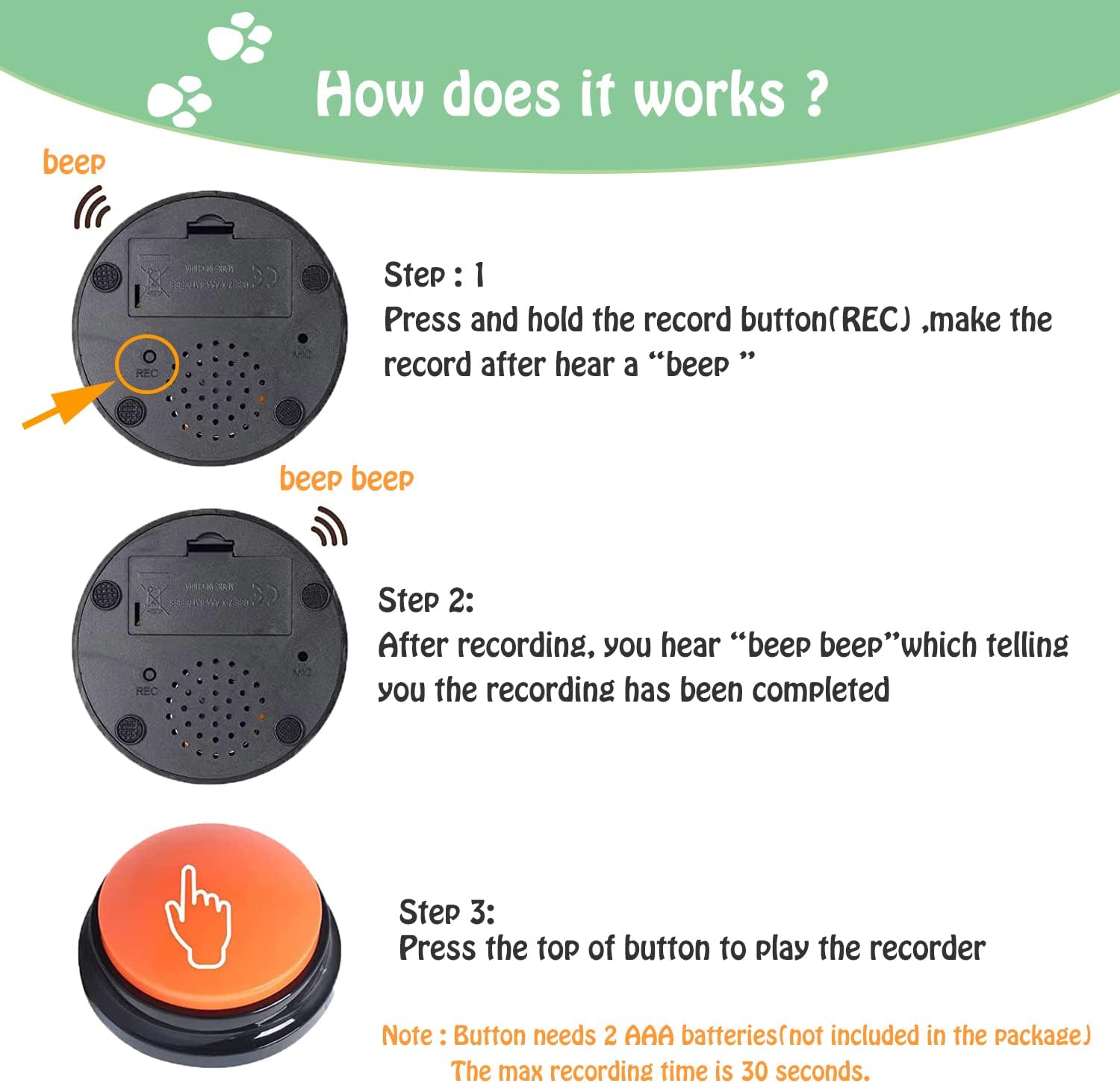 Voice Recording Button for Communication Pet Training Buzzer,30 Second Record&Playback Dog Toy,Voice Recording Clicker for Cat,Puppy,Pet Trainin,Funny Gift for Study Office Home 8Pcs