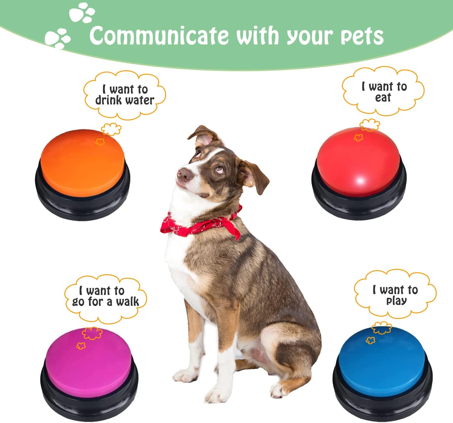 Voice Recording Button for Communication Pet Training Buzzer,30 Second Record&Playback Dog Toy,Voice Recording Clicker for Cat,Puppy,Pet Trainin,Funny Gift for Study Office Home 8Pcs