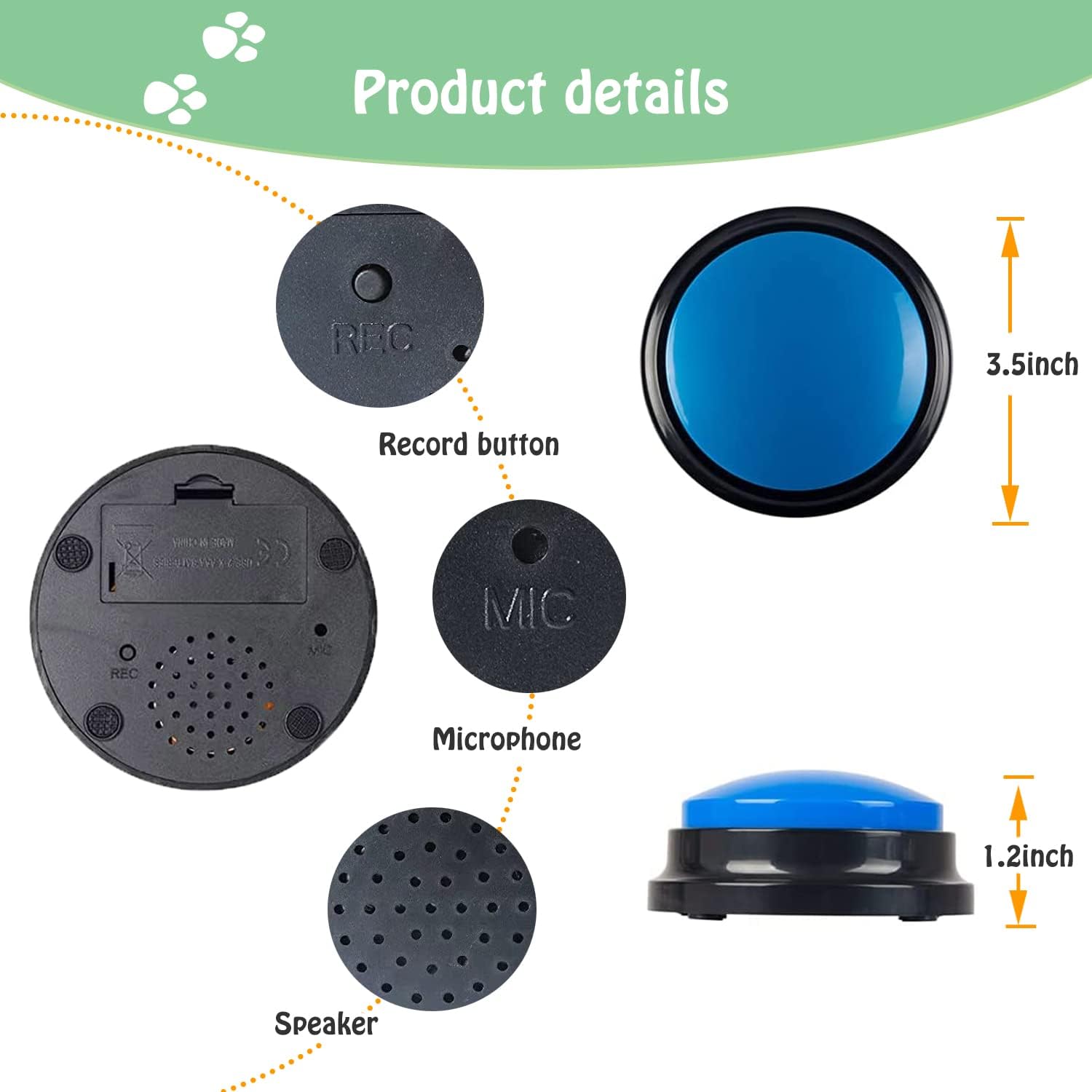 Voice Recording Button for Communication Pet Training Buzzer,30 Second Record&Playback Dog Toy,Voice Recording Clicker for Cat,Puppy,Pet Trainin,Funny Gift for Study Office Home 8Pcs