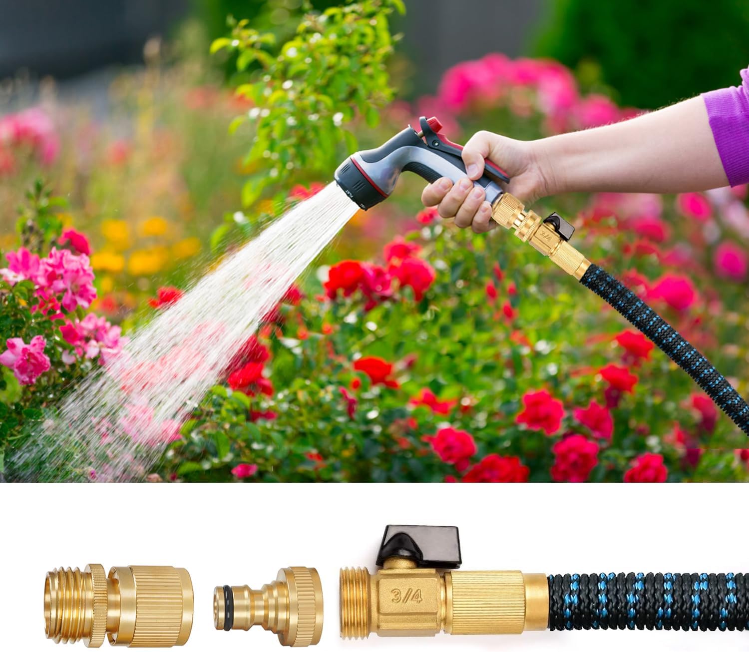 Garden Hose Quick Connector, Solid Brass 3/4 Inch Thread Fitting No-Leak Water Hose Female and Male Easy Connect 6 Sets