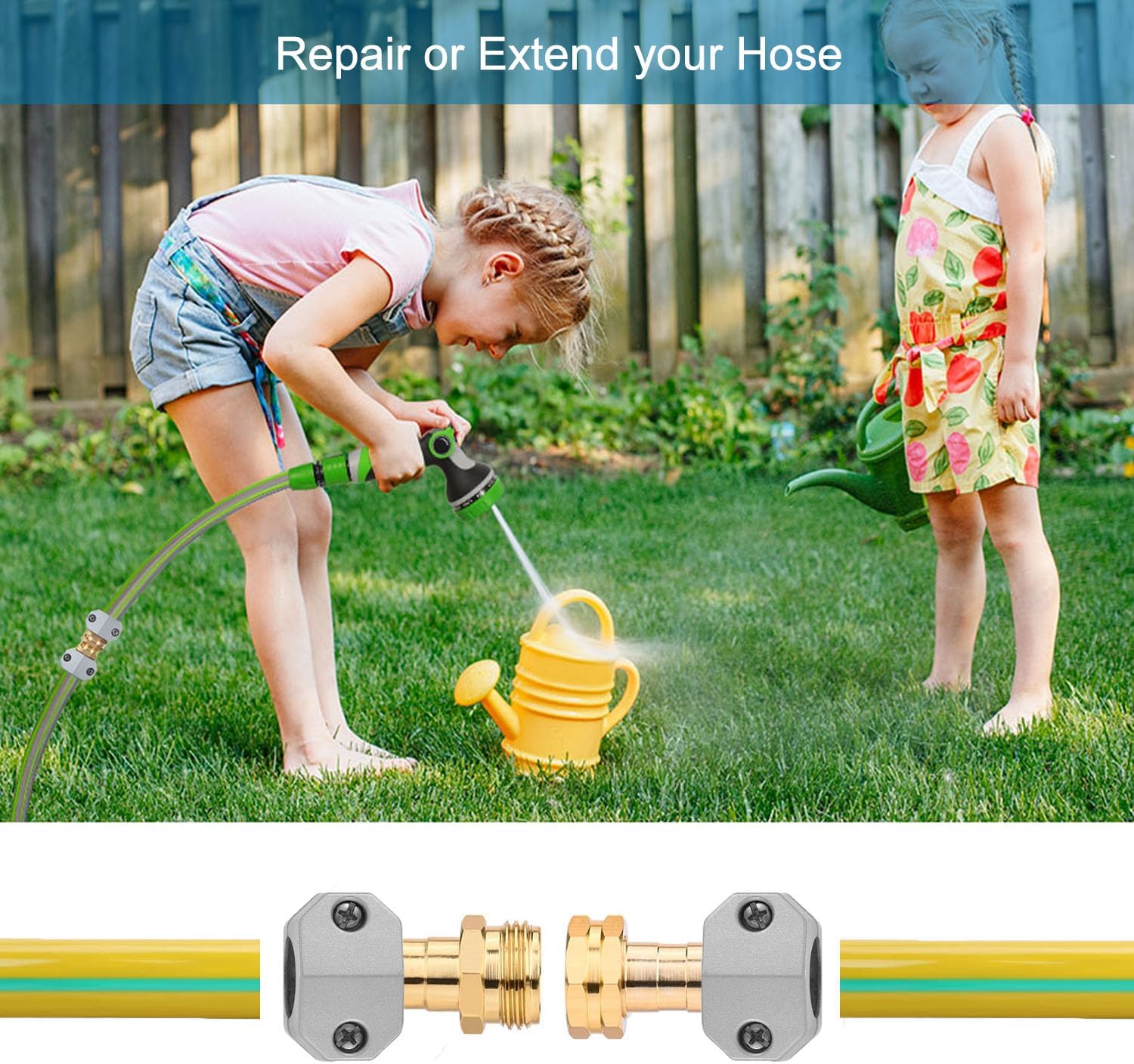 4 Sets Garden Hose Repair Connector Fitting, Aluminum Female and Male With Zinc Clamp Water Hose End Repair Connector Fit 3/4 Inch or 5/8 Inch Garden Hose