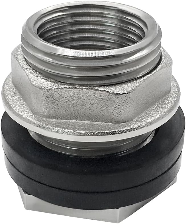 1 NPS Male to 3/4 NPT Female Stainless Steel Bulkhead Water Tank Connector Thru-bulk Fitting for Water Tank Barrel Pack of 1