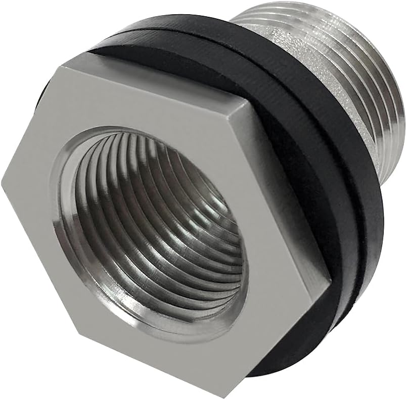 1 NPS Male to 3/4 NPT Female Stainless Steel Bulkhead Water Tank Connector Thru-bulk Fitting for Water Tank Barrel Pack of 1