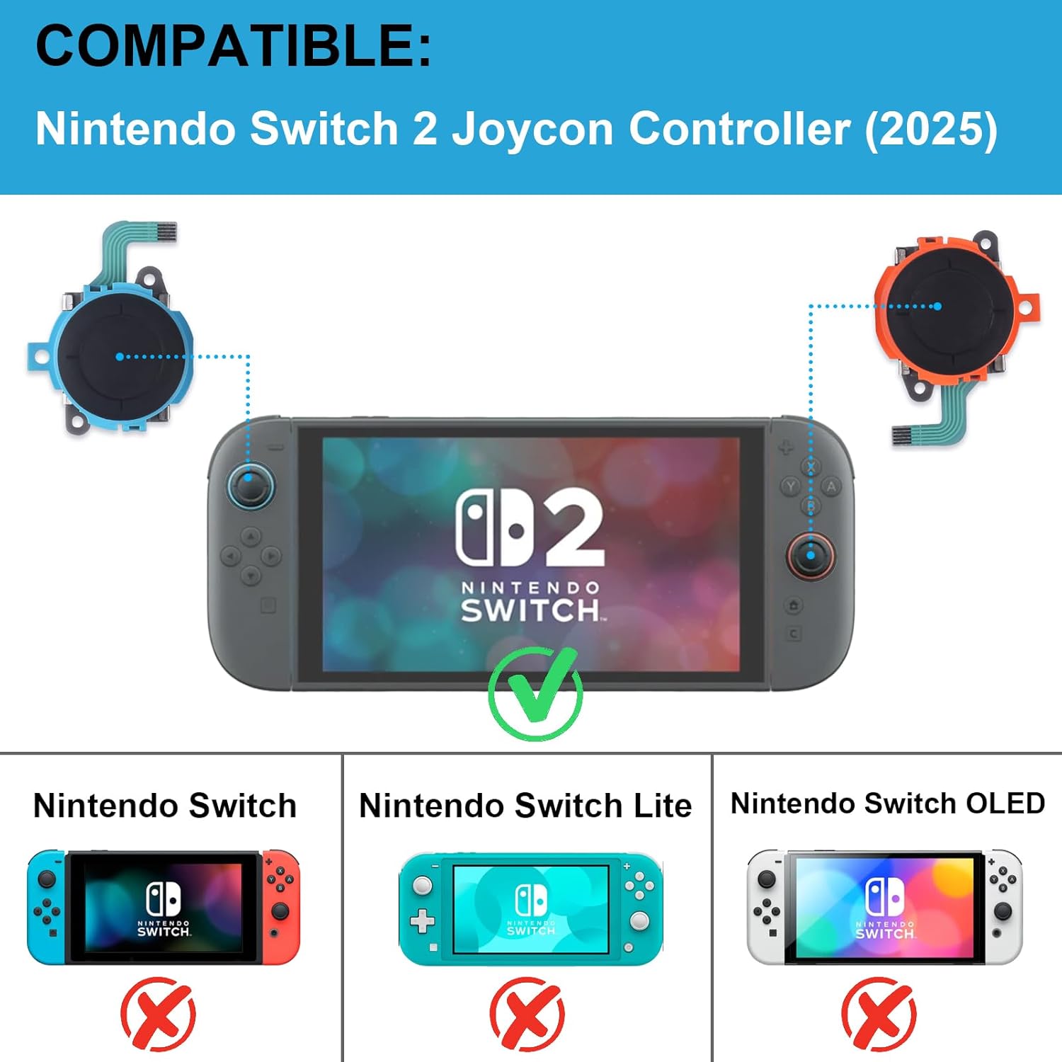 Replacement Joysticks Compatible with Nintendo Switch 2 Joycon Controller 2025 , Drift Fix Repair Kit Screwdriver Pry Tools Accessories Analog Thumb Stick Right+Left