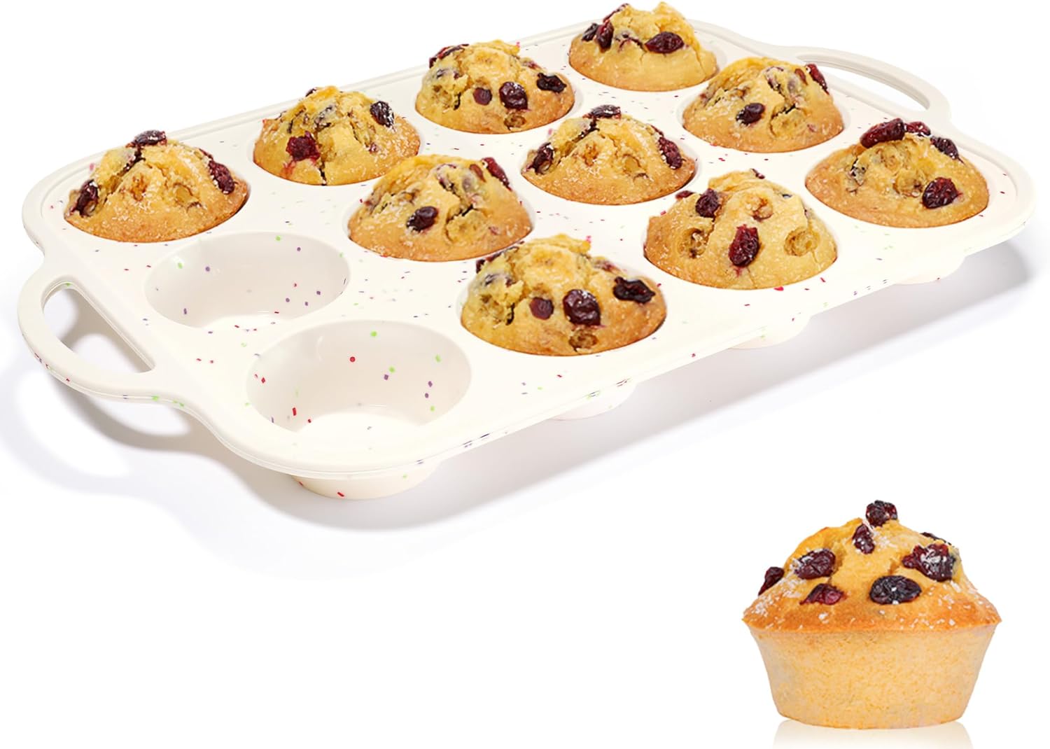 Silicone Regular Size Muffin Pan 12 Cups & Jumbo Muffin Pan with Metal Reinforced Frame