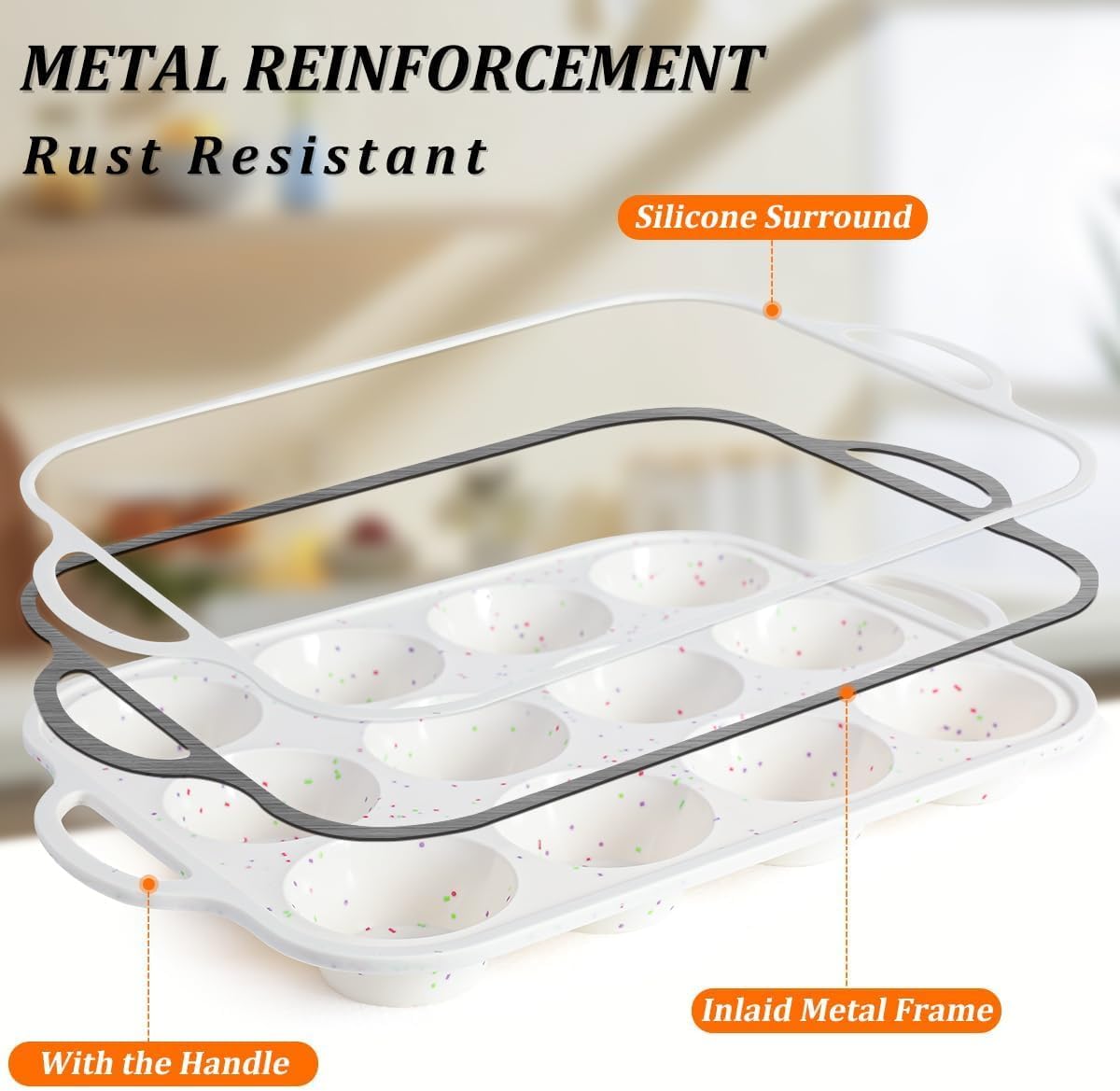 Silicone Regular Size Muffin Pan 12 Cups & Jumbo Muffin Pan with Metal Reinforced Frame