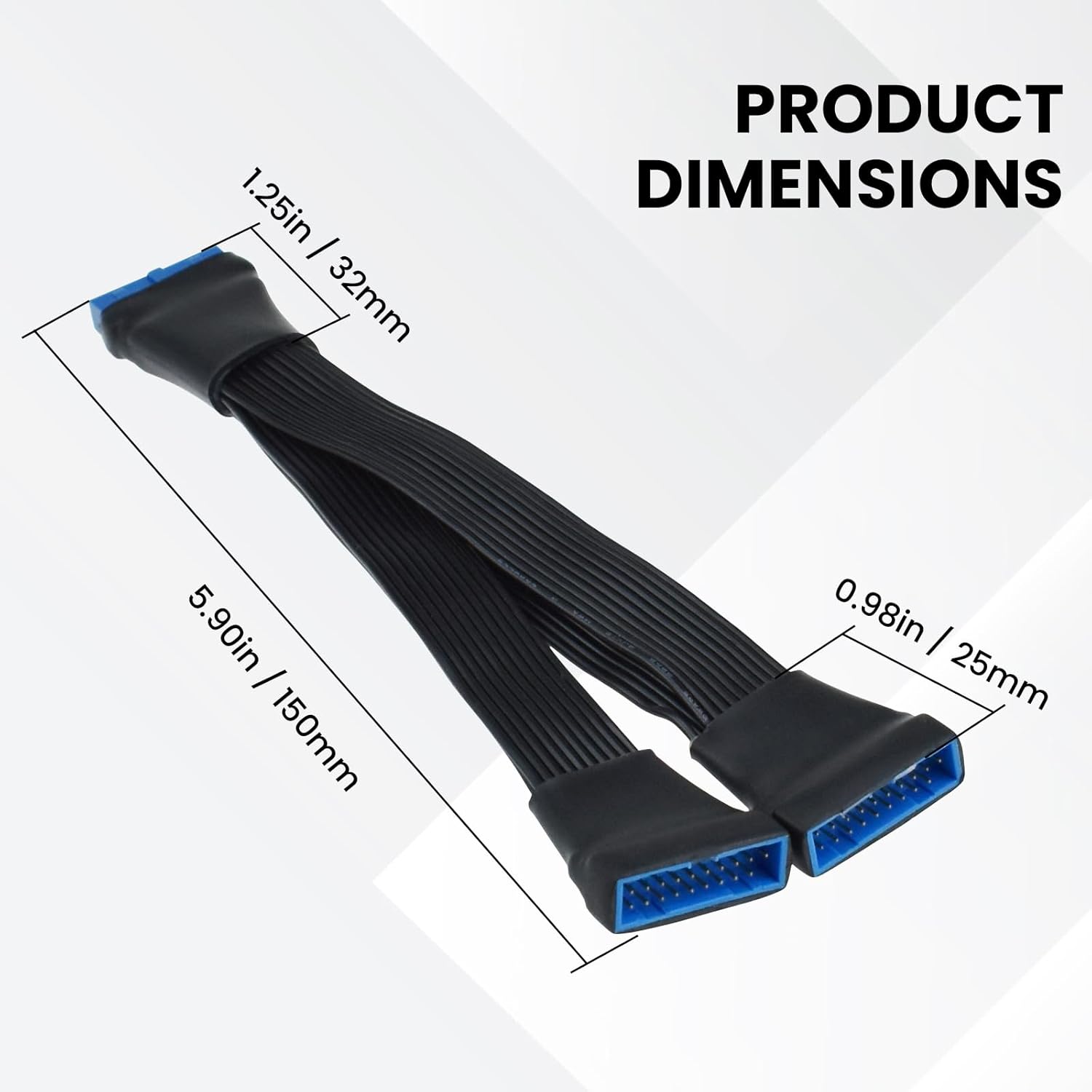 2Pcs USB 3.0 Header Splitter Extension Cable, 19/20 Pin 1 to 2 Y Internal Hub Splitter, Internal Adapter DIY-Cable for Motherboard 5.9 inch