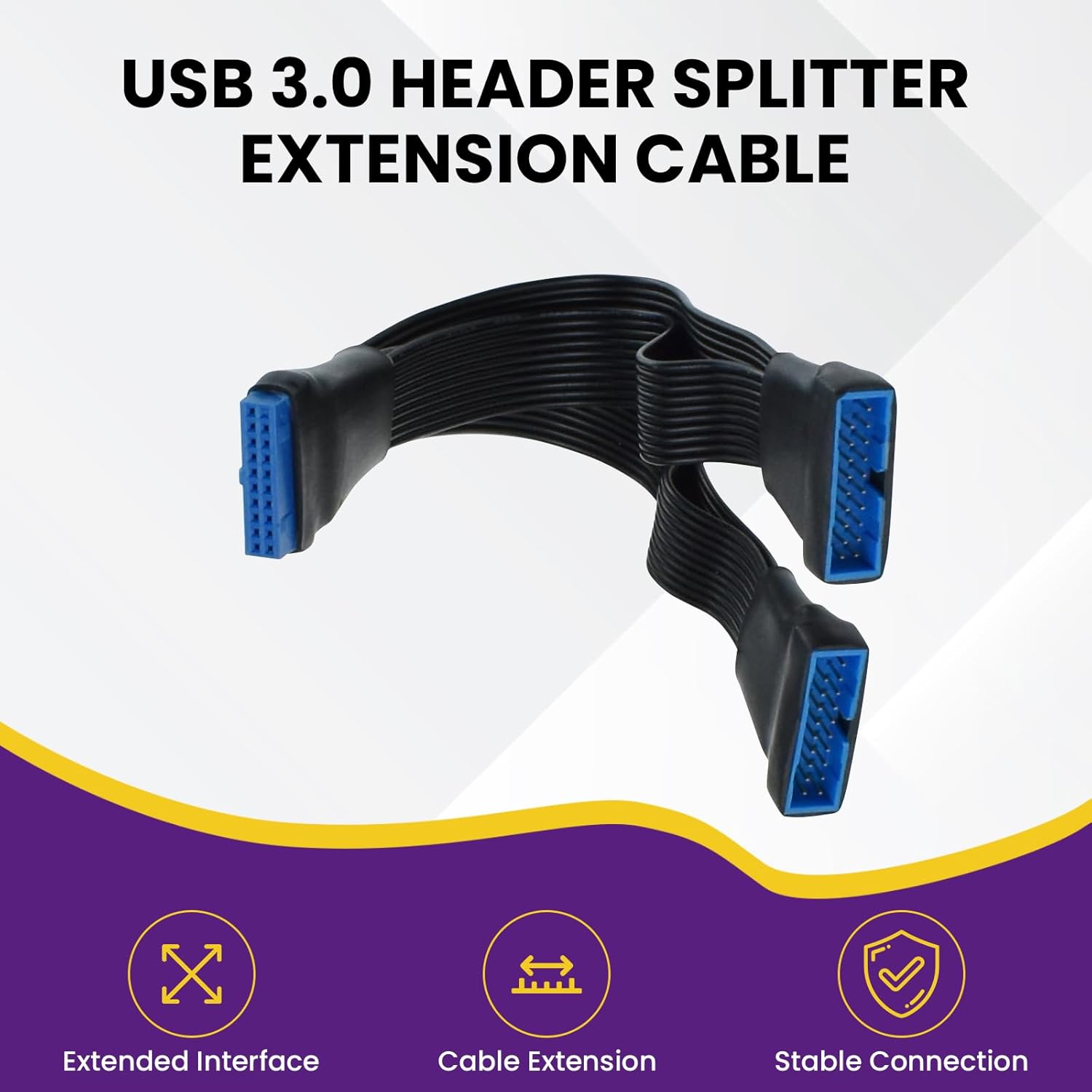 2Pcs USB 3.0 Header Splitter Extension Cable, 19/20 Pin 1 to 2 Y Internal Hub Splitter, Internal Adapter DIY-Cable for Motherboard 5.9 inch