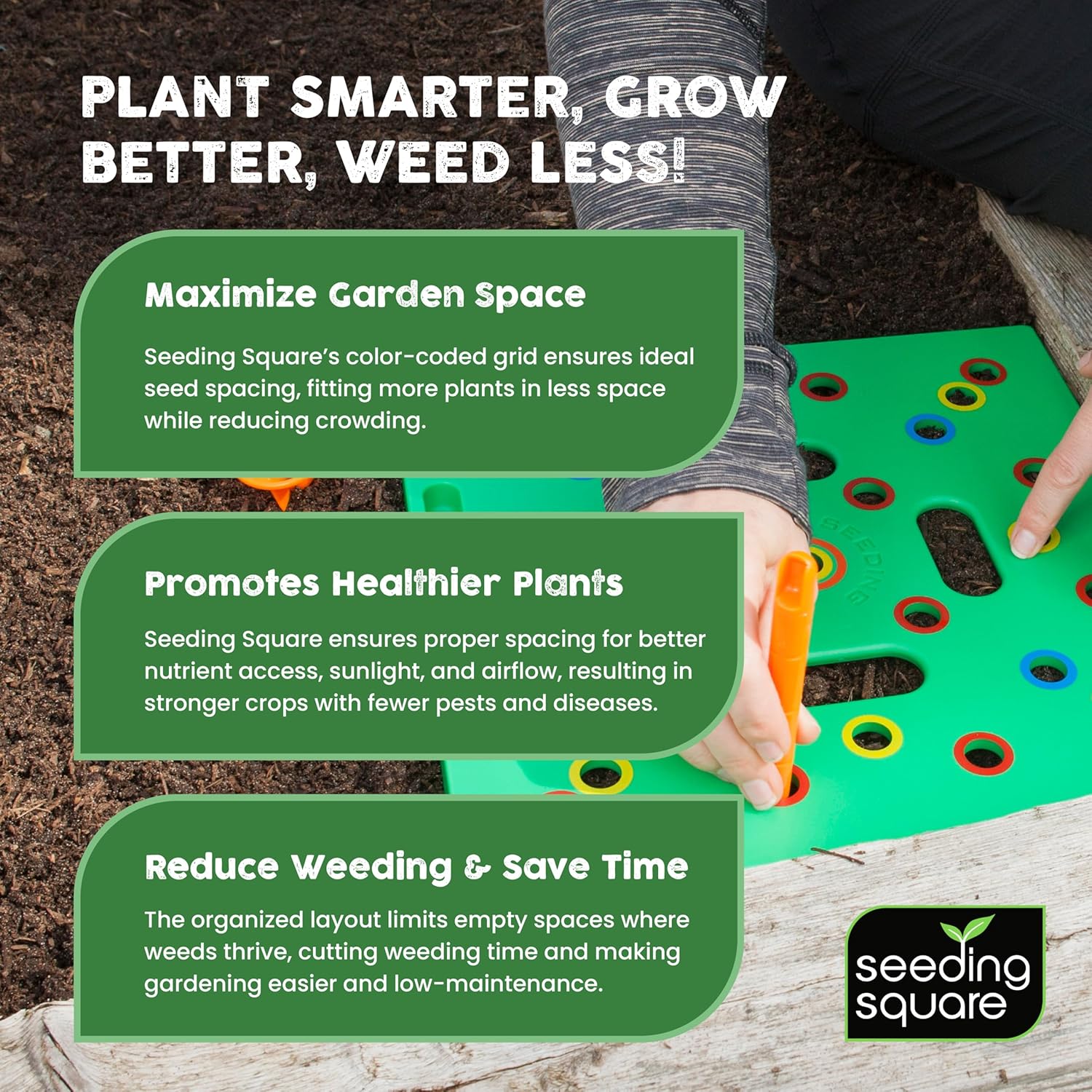 - Patented Seed and Seedling Spacer Tool for Bigger Harvests, Organized Plants & Fewer Weeds – Color-Coded Gardening Template with Dibber, Seed Spoon, Ruler & Planting Guide