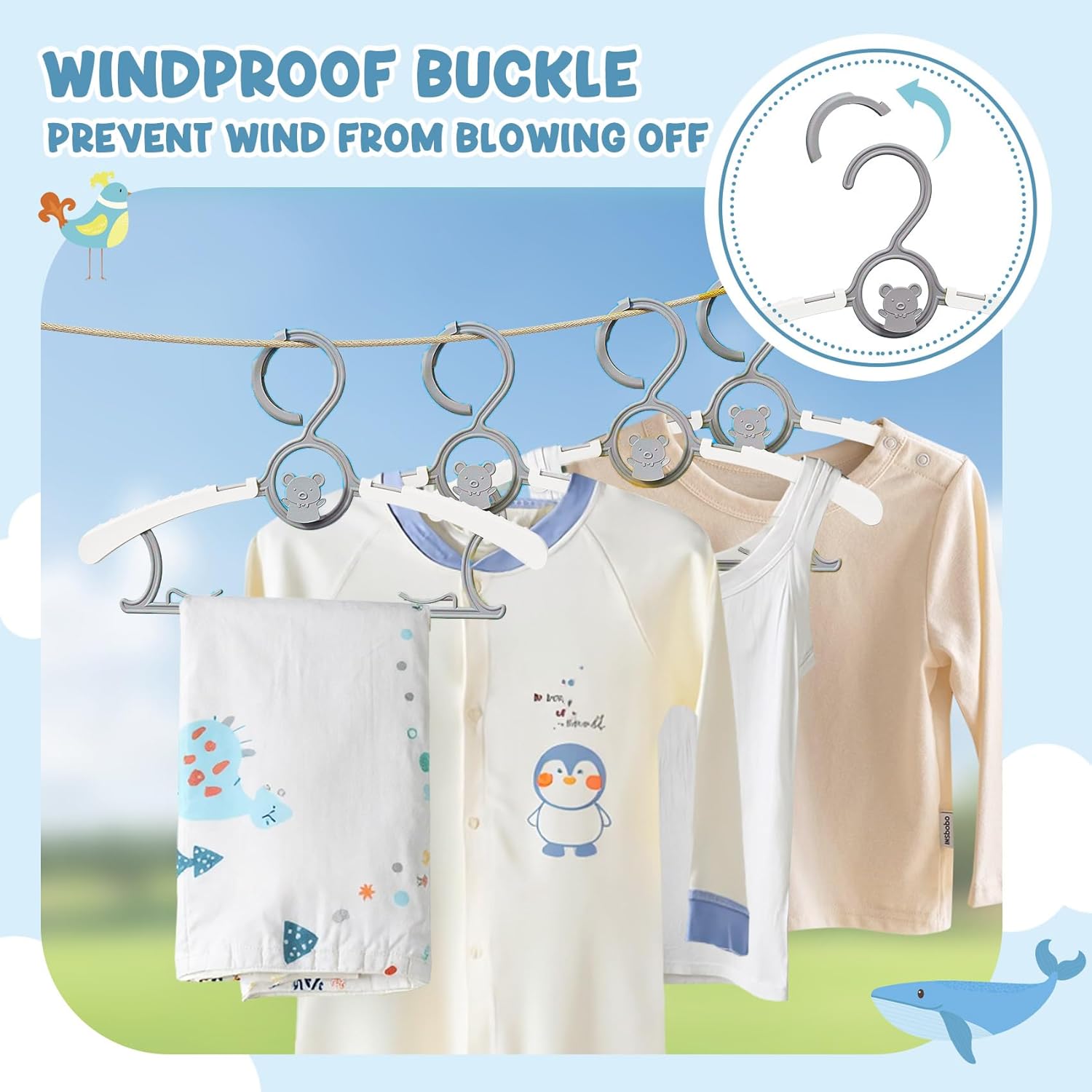 50 Pack Baby Hangers for Nursery Closet, Adjustable Non-Slip Kids Hangers with Windproof Buckle, 11-14" Infant Child Plastic Clothes Pants Toddler Hanger for Boys Girls Newborn Adult, Grey