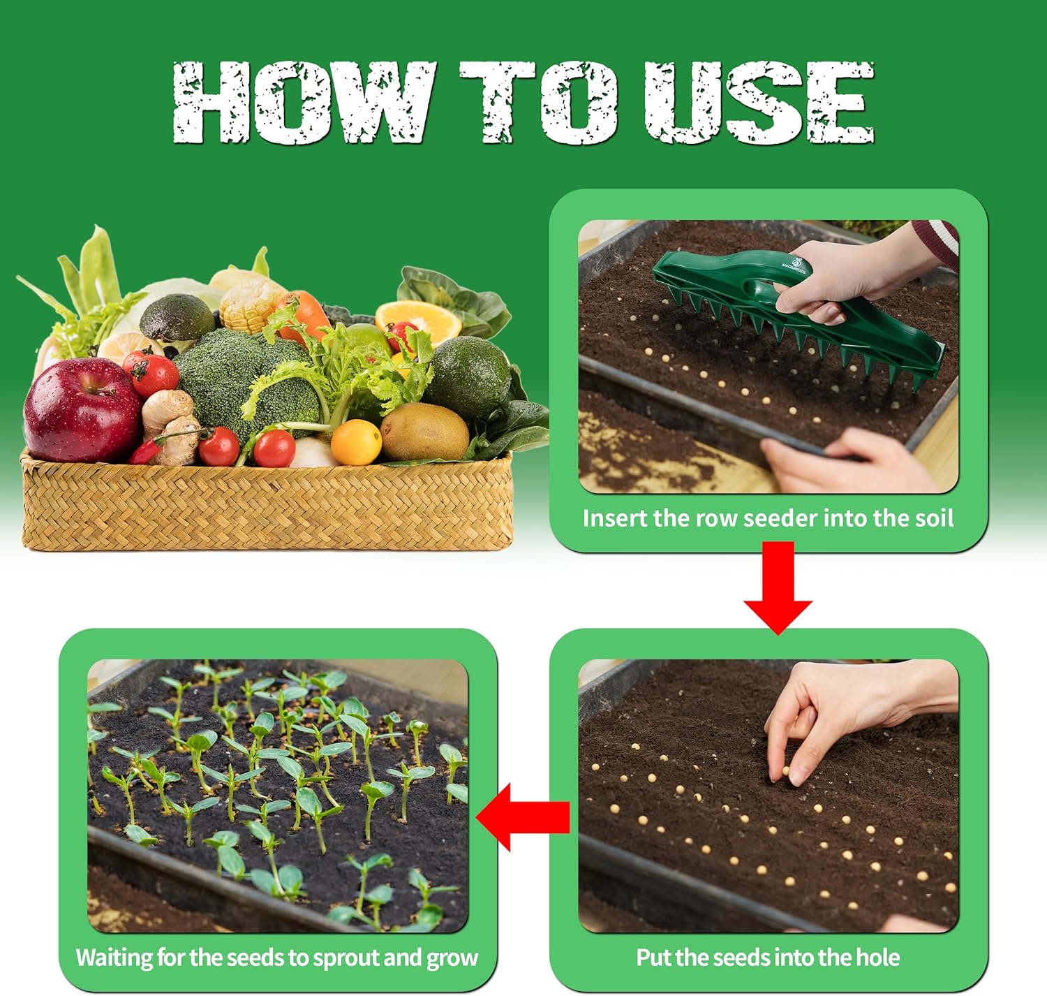 The Row Seeder by – Handheld Garden Tool for Precise Seed & Seedling Spacing in Rows & Seed Trays – for Vegetables, Flowers & Herbs. Durable & Ergonomic