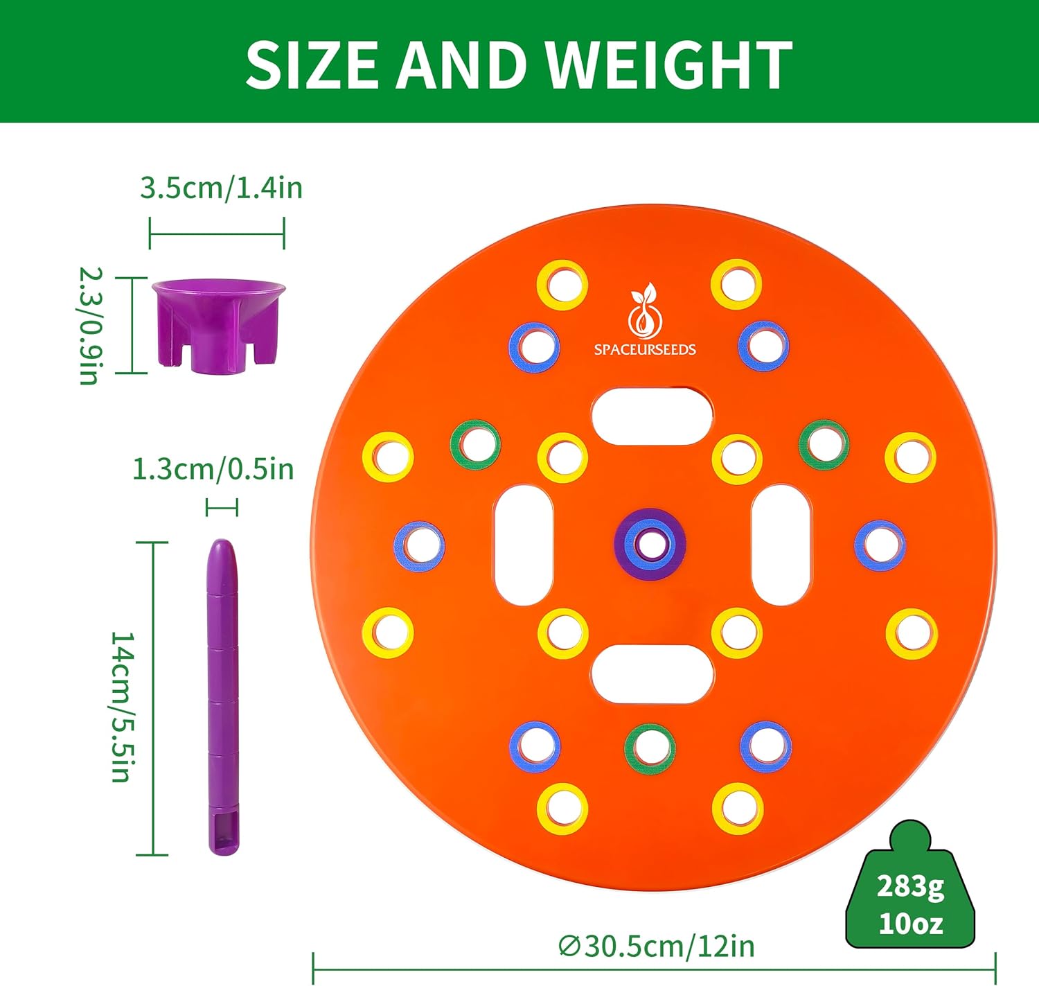 Round Seed Planting Template by – Patented Color-Coded Garden Spacing Tool Kit with Seed & Seedling Spacer, Dibber with Seed Spoon & Laminated Vegetable Growing Guide