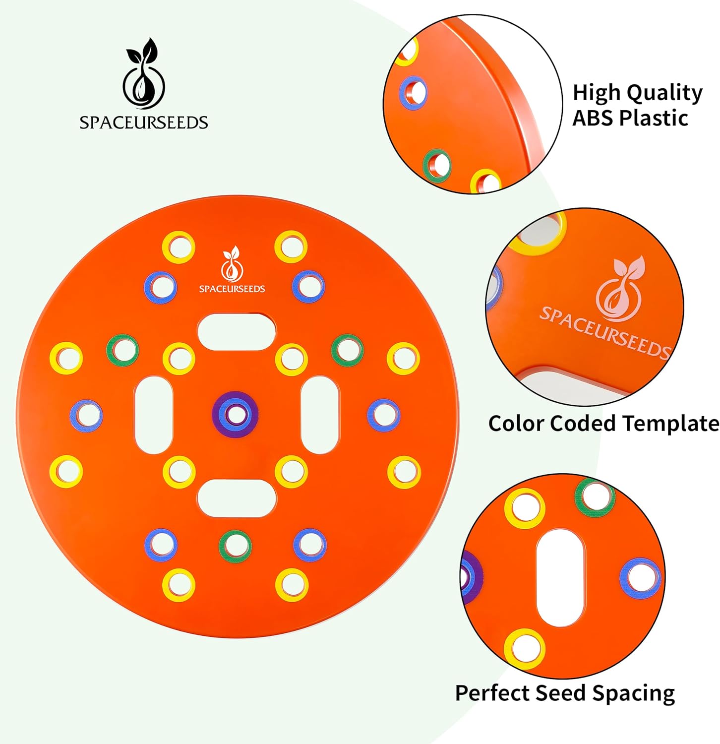Round Seed Planting Template by – Patented Color-Coded Garden Spacing Tool Kit with Seed & Seedling Spacer, Dibber with Seed Spoon & Laminated Vegetable Growing Guide