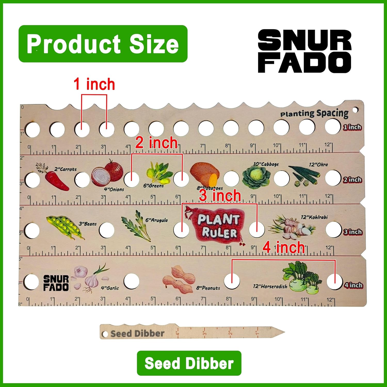 Plant Ruler by – Wooden Seed Spacing Tool for Vegetable Gardens – Garden Planting Guide for Precise Row Planting in Raised Beds & In-Ground Soil