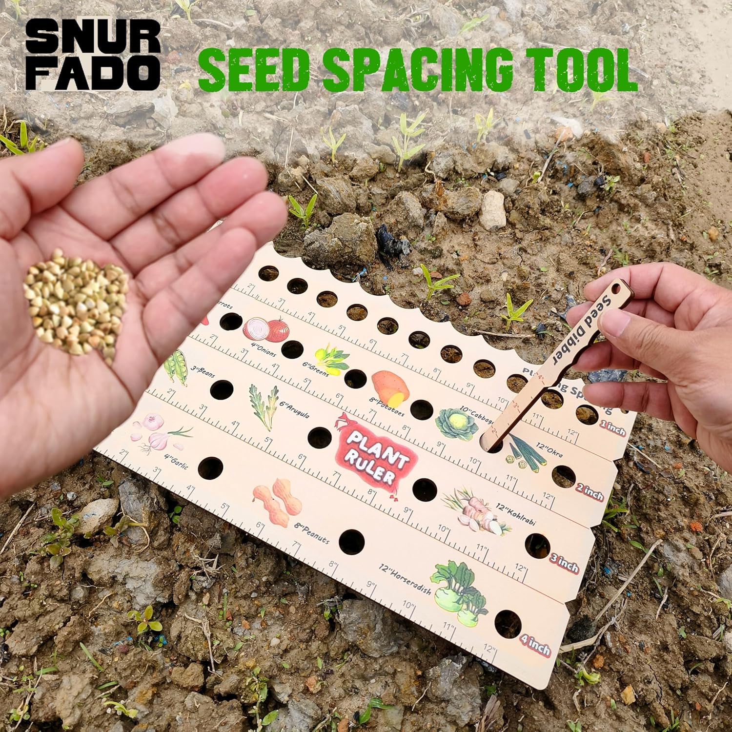 Plant Ruler by – Wooden Seed Spacing Tool for Vegetable Gardens – Garden Planting Guide for Precise Row Planting in Raised Beds & In-Ground Soil