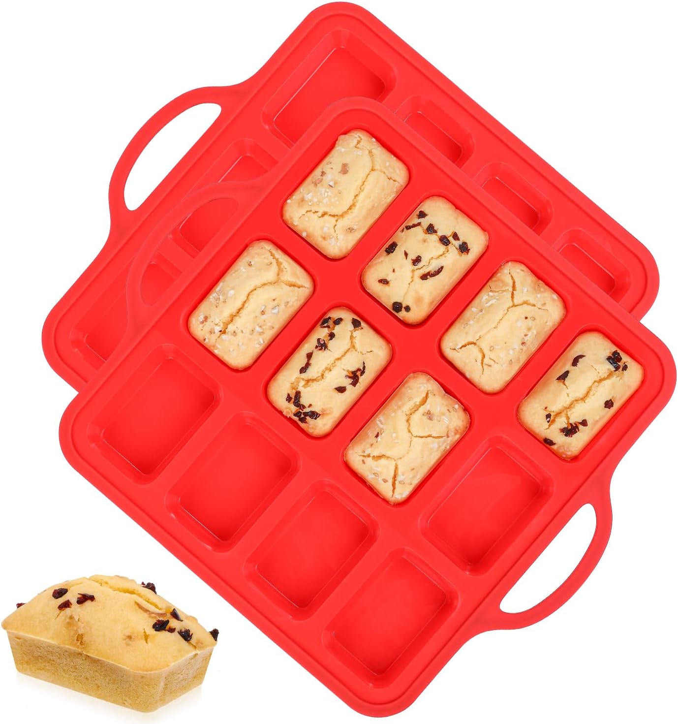 Mini Muffin Pan with Metal Reinforced Frame 24 Cups & Silicone Mini Loaf Pan 12 Cavities
