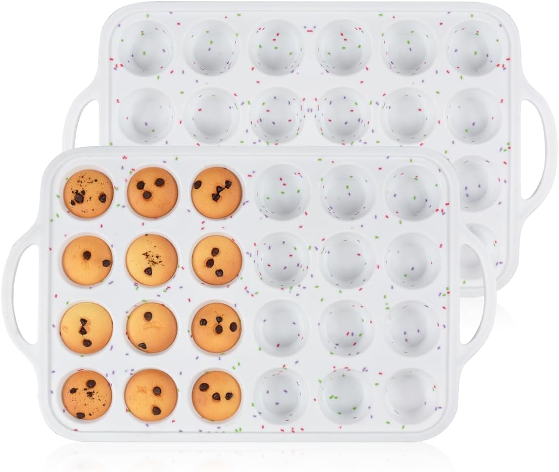 Mini Muffin Pan with Metal Reinforced Frame 24 Cups & Silicone Mini Loaf Pan 12 Cavities