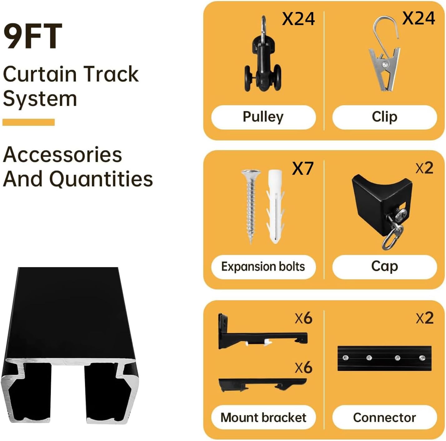 Ceiling Curtain Track,Curtain Track Wall Mounted,Ceiling Mount Rail Room Divider Tracks Extra Long Curtains Rod for Living Room Bedroom Patio Sliding Door Curtains with Clips,Black 9ft