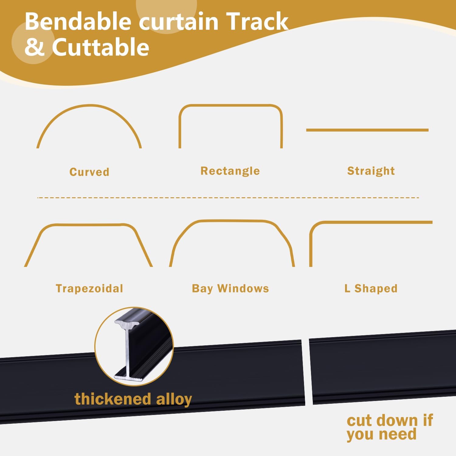 Bendable Ceiling Curtain Track Ceilings Mount or Wall Mounted Heavy-Duty Room Divider Curtains Rails for Living room Bedroom Shower Privacy RV Garage Dividers with Clips，Black 15 FT